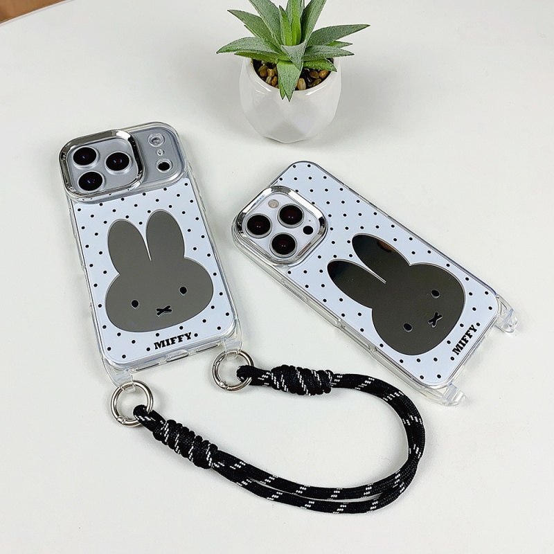 Cute Cartoon Wrist Strap Silicone Case - Роскошный чехол для телефона с зеркальцем