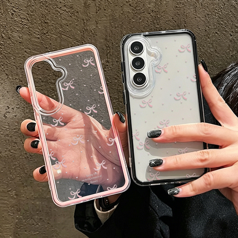 Clear Shockproof Bumper Case - Милый розовый чехол с бантом для